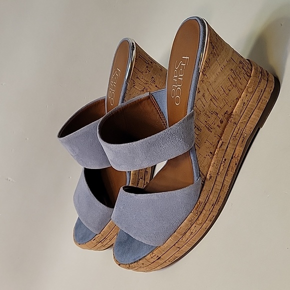 FRANCO SARTO Light Blue Suede Leather Wedge Sandals Size 6.5 - Picture 4 of 16
